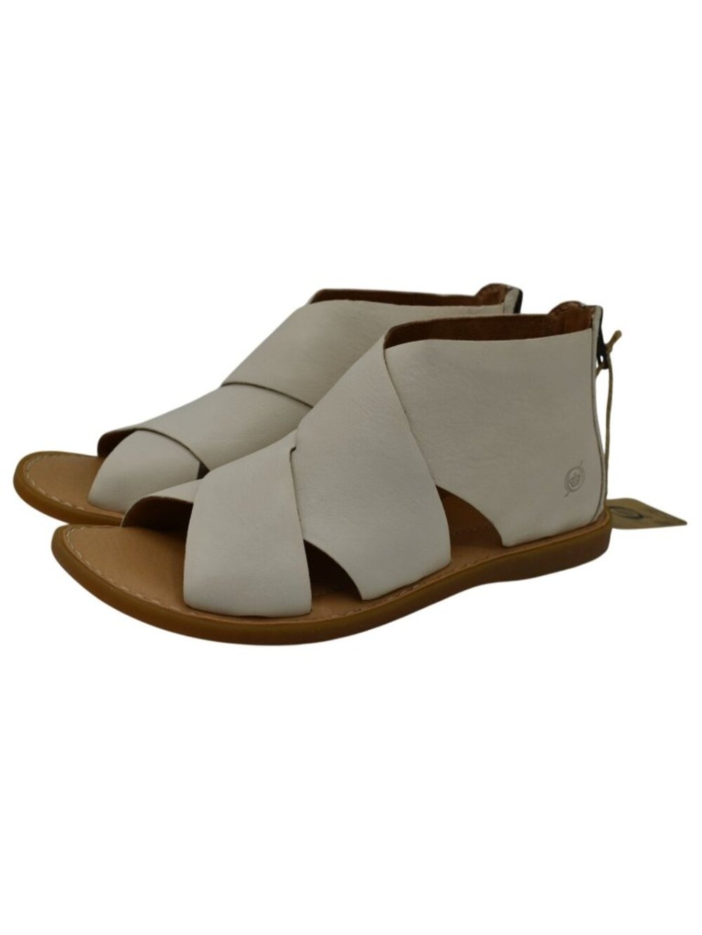 Born Womens Size 8 Imani White Cream Full Grain Leather Zip Sandals Shoes